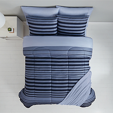 Simply Essential&trade; Engineered Stripe 6-Piece Twin/Twin XL Comforter Set Set in Navy. View a larger version of this product image.