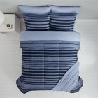 Alternate image 1 for Simply Essential&trade; Engineered Stripe 6-Piece Twin/Twin XL Comforter Set Set in Navy
