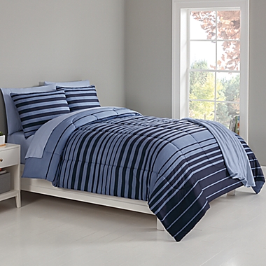 Simply Essential&trade; Engineered Stripe 6-Piece Twin/Twin XL Comforter Set Set in Navy. View a larger version of this product image.