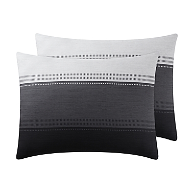 Simply Essential&trade; Stitched Stripe 8-Piece King Comforter Set in Black. View a larger version of this product image.