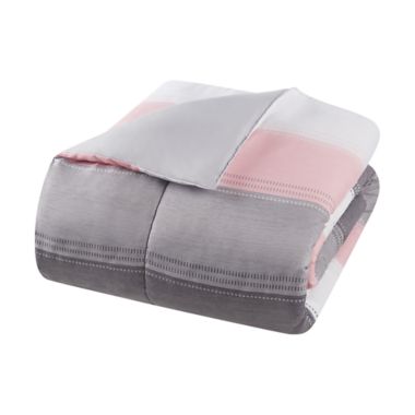Simply Essential&trade; Stitched Stripe 8-Piece Full Comforter Set in Blush. View a larger version of this product image.