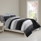 Alternate image 1 for Simply Essential&trade; Stitched Stripe 8-Piece King Comforter Set in Black