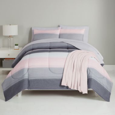 Simply Essential&trade; Stitched Stripe 8-Piece Full Comforter Set in Blush. View a larger version of this product image.
