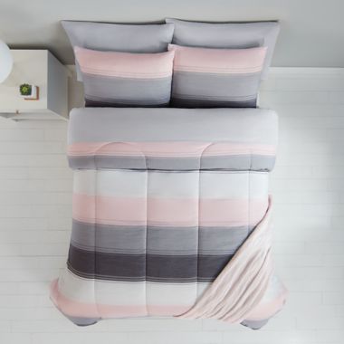 Simply Essential&trade; Stitched Stripe 8-Piece Full Comforter Set in Blush. View a larger version of this product image.