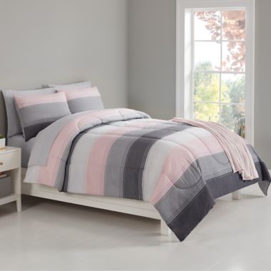 Simply Essential&trade; Stitched Stripe 8-Piece Full Comforter Set in Blush. View a larger version of this product image.