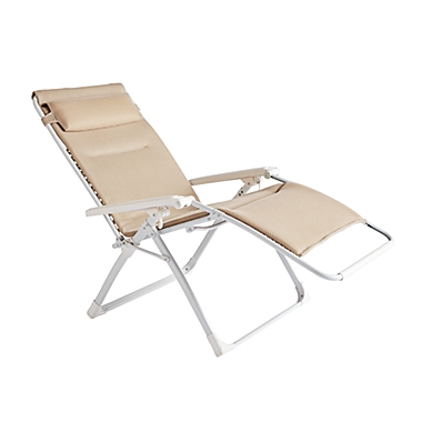 Simply Essential&trade; Oversized Outdoor Folding Zero Gravity Chair in Tan/White. View a larger version of this product image.