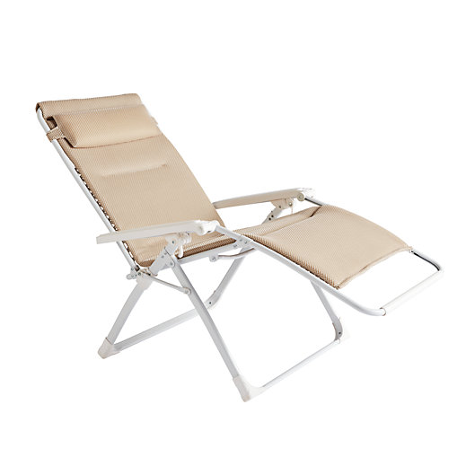 Garden Life Zero Gravity Folding Outdoor Recliner Chair/Sun Lounger Pack of 1, Cream Wooden Arms Steel Frame