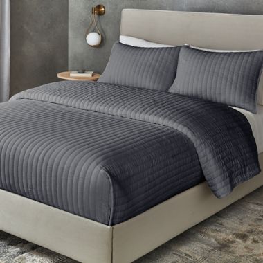 The Threadery&trade; Cotton Cashmere 3-Piece King Quilt Set in Charcoal. View a larger version of this product image.