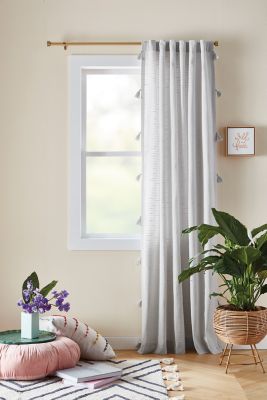 Stacie Tassel Stripe Window Curtain White 84 (Single)