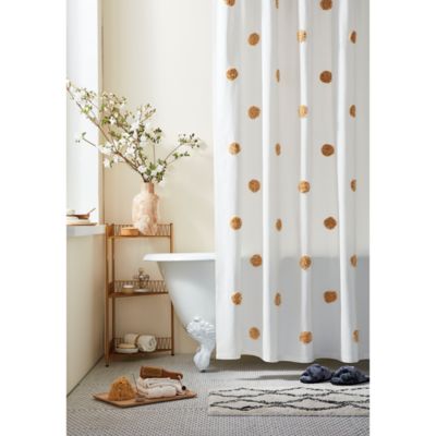 Wild Sage Esmaria Shower Curtain, White Curtains Gold Dots