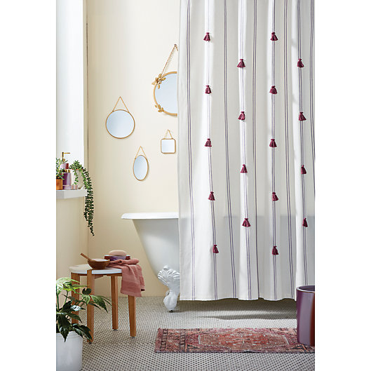 Jordana Stitched Stripe Shower Curtain, 80 Inch Long White Shower Curtain
