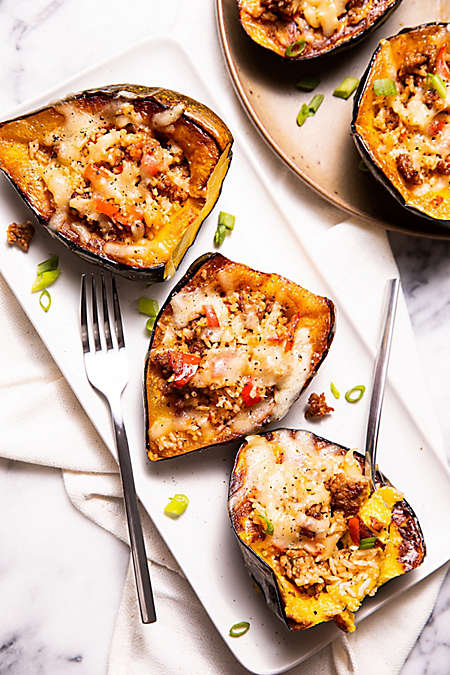 stuffed acorn squash with sausage and rice