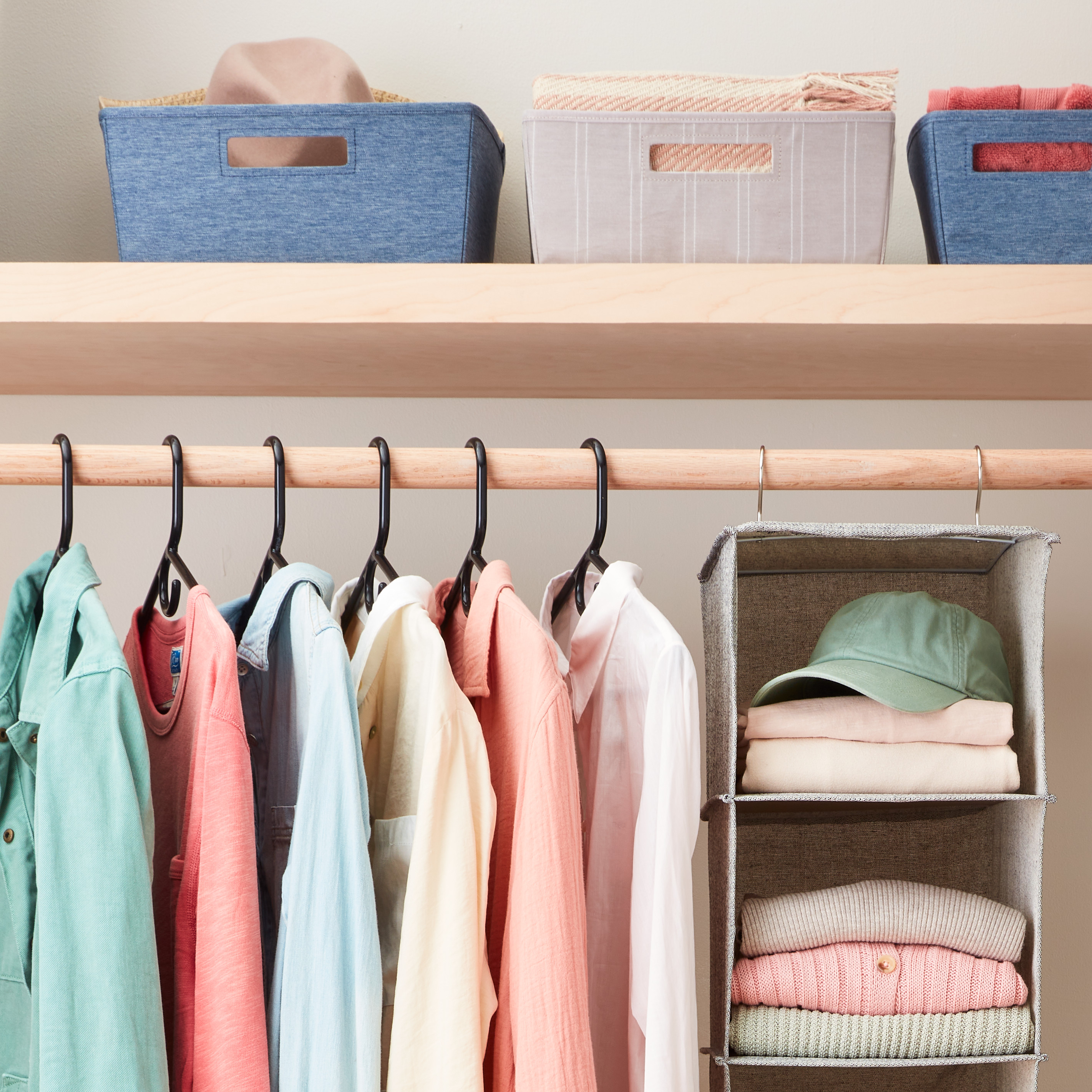 Folding Wardrobe Organizer Clothing Hanging Storage 6-Shelve Space Save Pink 