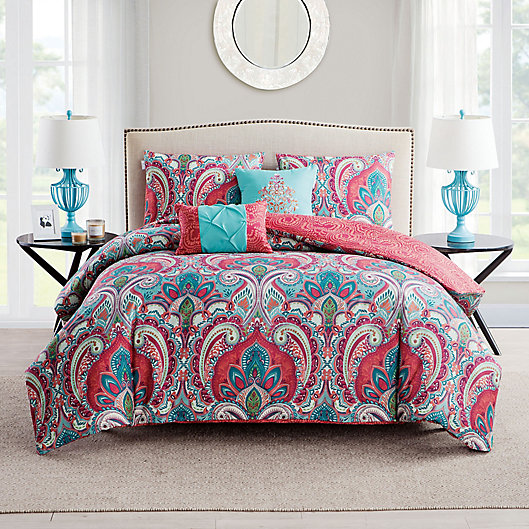 Alternate image 1 for VCNY Casa Re'al 5-Piece King Duvet Cover Set in Pink/Turquoise