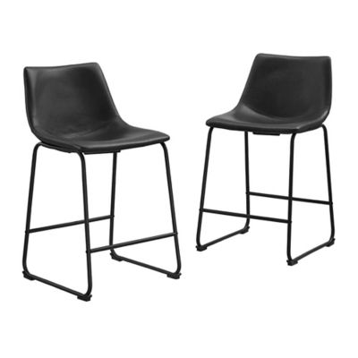 Forest Gate Faux Leather Stools Set, Black Leather Bar Stools Set Of 2
