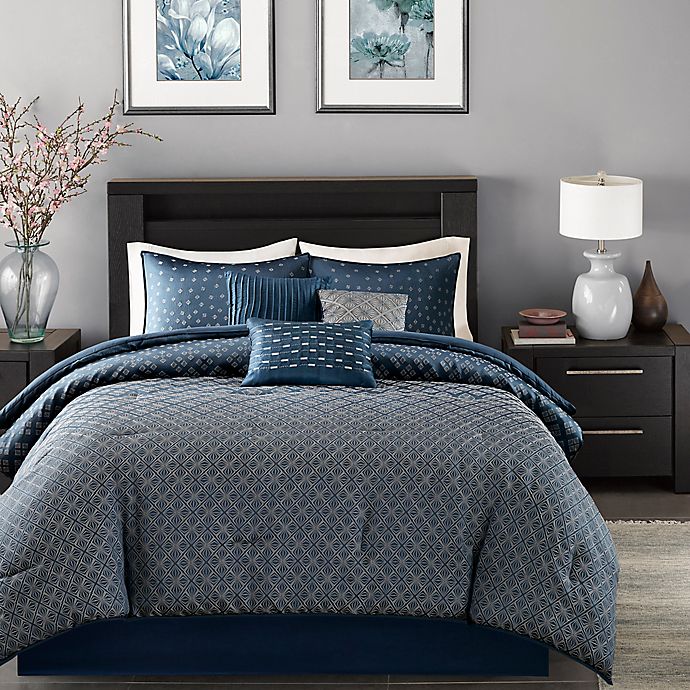 Madison Park Biloxi 7 Piece Comforter, Navy King Size Bedding Set