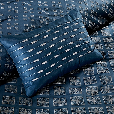 Madison Park Biloxi 7 Piece Comforter Set in Blue Navy Purple Silver 