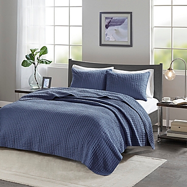 Madison Park Keaton 3-Piece Full/Queen Coverlet Set in Navy. View a larger version of this product image.