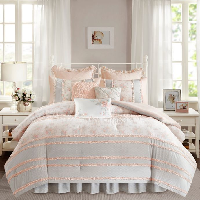 Madison Park Serendipity Comforter Set in Coral | Bed Bath and Beyond ...