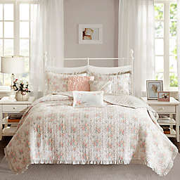Madison Park Serendipity Cotton Percale Quilted Coverlet Set in Coral