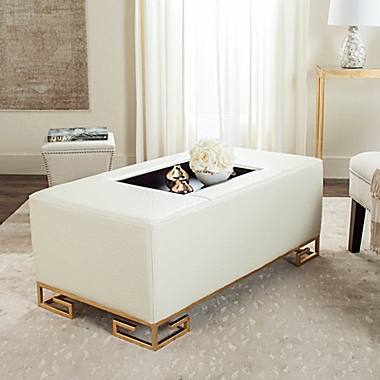 Safavieh Julian Faux Ostrich Ottoman in Cream. View a larger version of this product image.