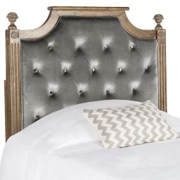 Safavieh Rustic Wood Tufted Velvet Twin Headboard in Grey