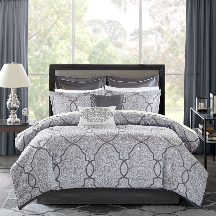 Madison Park Lavine 12 Piece Comforter Set In Silver Bed Bath Beyond