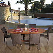 Amazonia Lemans 7-Piece Eucalyptus Wood and Wicker Extendable Outdoor Patio Dining Set