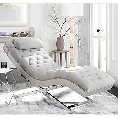Safavieh Monroe Chaise Lounge in Grey with Headrest Pillow. View a larger version of this product image.