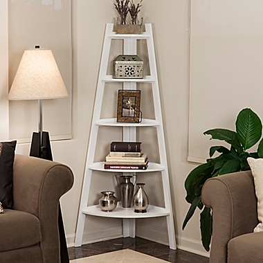 Wood 5-Tiered Corner Ladder Bookcase in White. View a larger version of this product image.