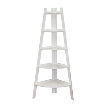 Wood 5-Tiered Corner Ladder Bookcase in White