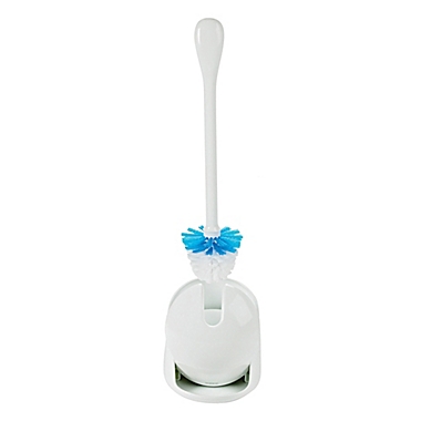 OXO Good Grips&reg; 2-Piece Compact Toilet Brush and Canister Set in White/Blue. View a larger version of this product image.