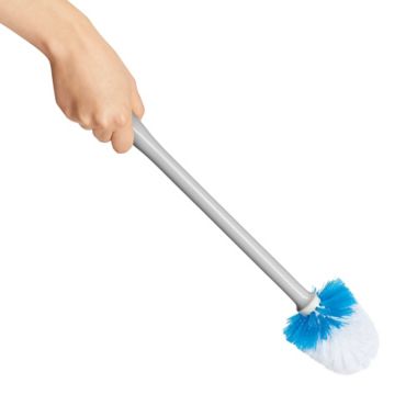 OXO Good Grips&reg; 2-Piece Compact Toilet Brush and Canister Set in White/Blue. View a larger version of this product image.