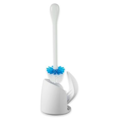 OXO Good Grips&reg; 2-Piece Compact Toilet Brush and Canister Set in White/Blue. View a larger version of this product image.