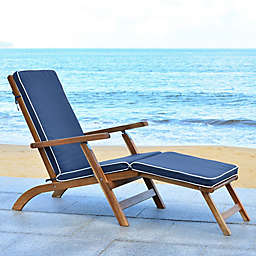 Safavieh Palmdale All Weather Chaise Lounge Chair in Teak Brown/Navy