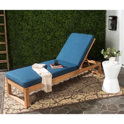 SAFAVIEH Outdoor Collection Solano Natural Wood/ Black Stripe Cushion Patio Backyard Chaise Lounger Chair 