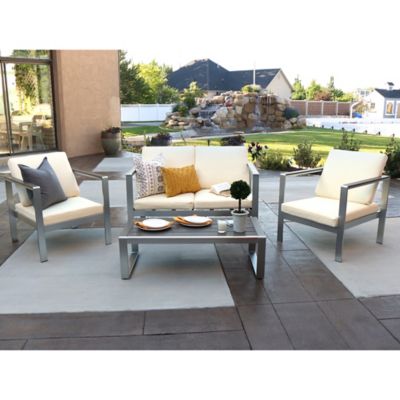 Forest Gate Fieldstone 4-Piece Outdoor Chat Set with Cushions in Silver