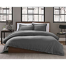 Garment Washed Solid King Duvet Cover Set in Charcoal