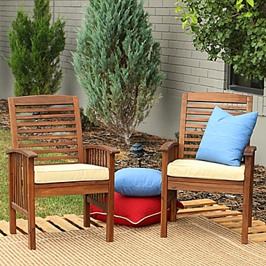 Forest Gate Eagleton Acacia Wood Patio Chairs with Cushions in Dark Brown (Set of 2). View a larger version of this product image.