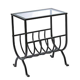 Metal Accent Table in Brown with Rack