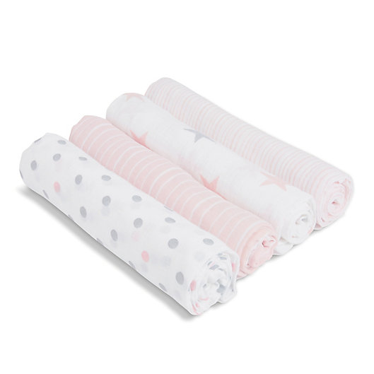 Alternate image 1 for aden + anais™ essentials Doll 4-Pack Cotton Muslin Swaddles in Pink