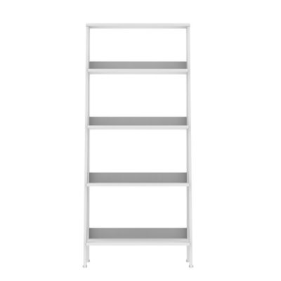 White Wood Ladder Bookshelf Bed Bath, Carlie White And Brown 5 Shelf Ladder Bookcase