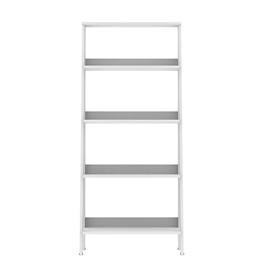 55 Inch Modern Ladder Bookcase, 55 In White Wood 4 Shelf Ladder Bookcase With Open Back