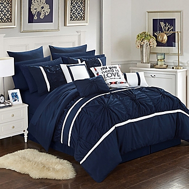 Chic Home Palmetto 16-Piece Queen Comforter Set in Navy. View a larger version of this product image.
