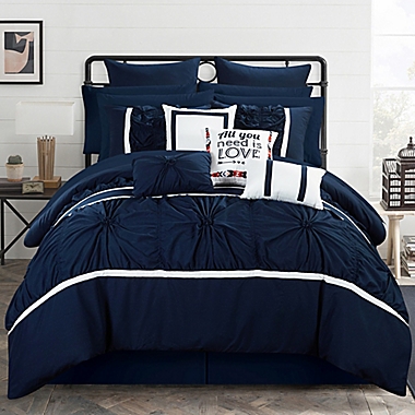 Chic Home Palmetto 16-Piece Queen Comforter Set in Navy. View a larger version of this product image.