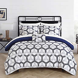 Chic Home Eula 4-Piece Reversible King Comforter Set in Navy