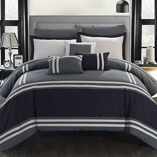 Alternate image 1 for Chic Home Annabel 10-Piece Queen Comforter Set in Grey