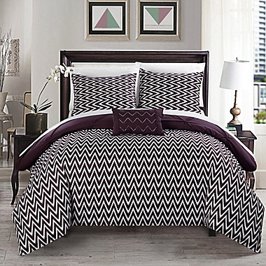 Chic Home Portia 4-Piece Reversible Full/Queen Comforter Set in Purple. View a larger version of this product image.
