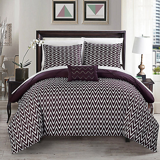 Alternate image 1 for Chic Home Portia 4-Piece Reversible King Comforter Set in Purple