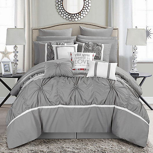 Alternate image 1 for Chic Home Palmetto 16-Piece Queen Comforter Set in Grey